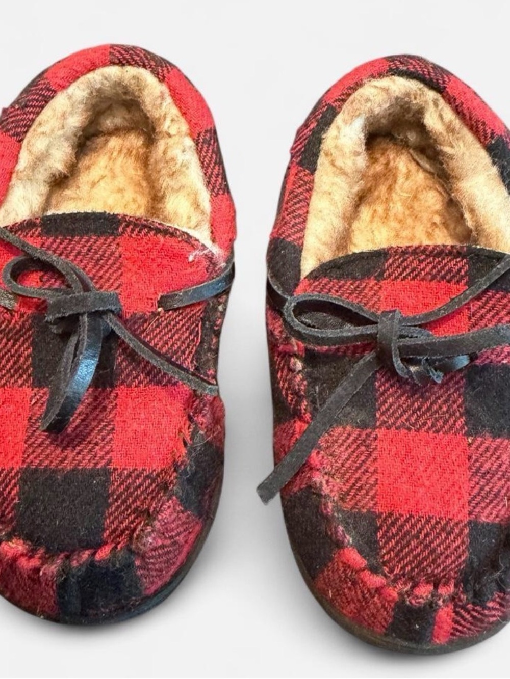 Nordstrom Kids Nordy Red and Black Buffalo Plaid Moccasin Slippers